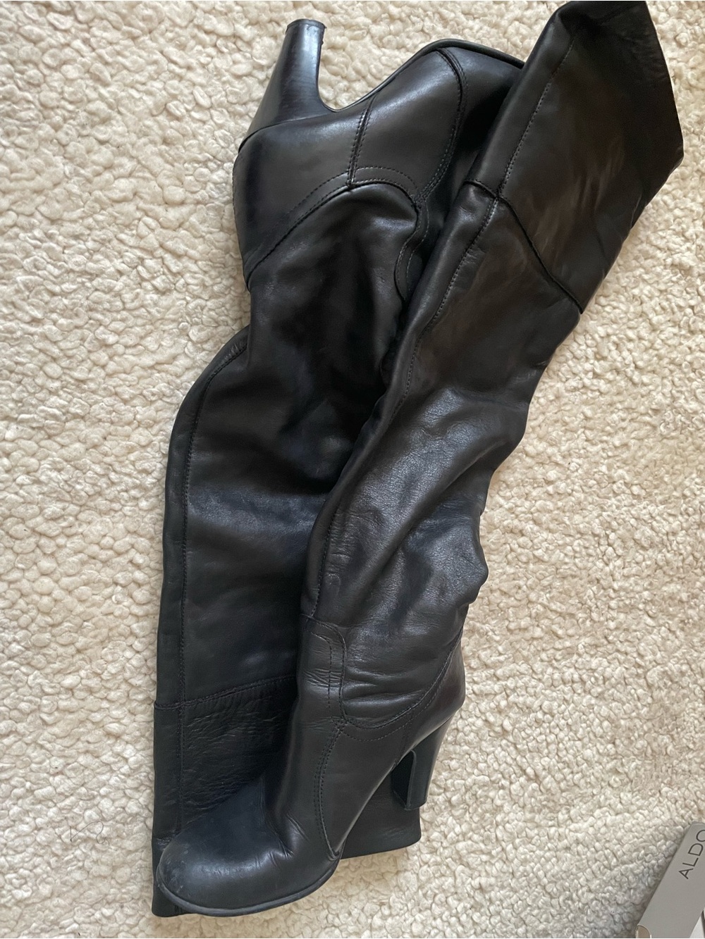 Black Leather Knee-High Aldo Heeled Boots